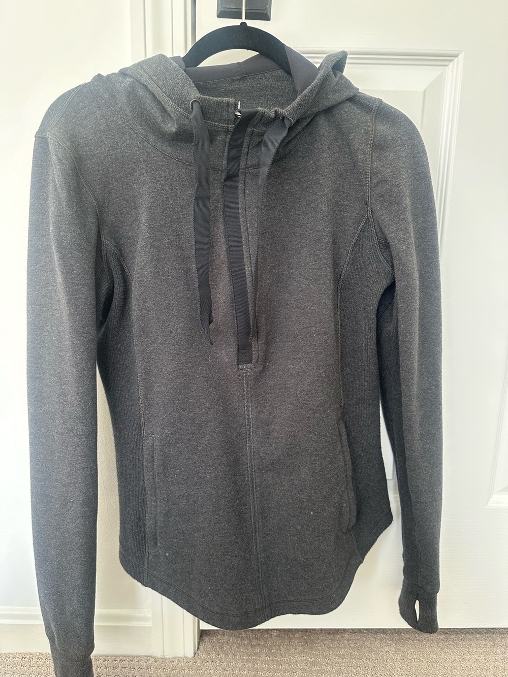 Charcoal Gray Lightweight Hoodie with Thumbholes